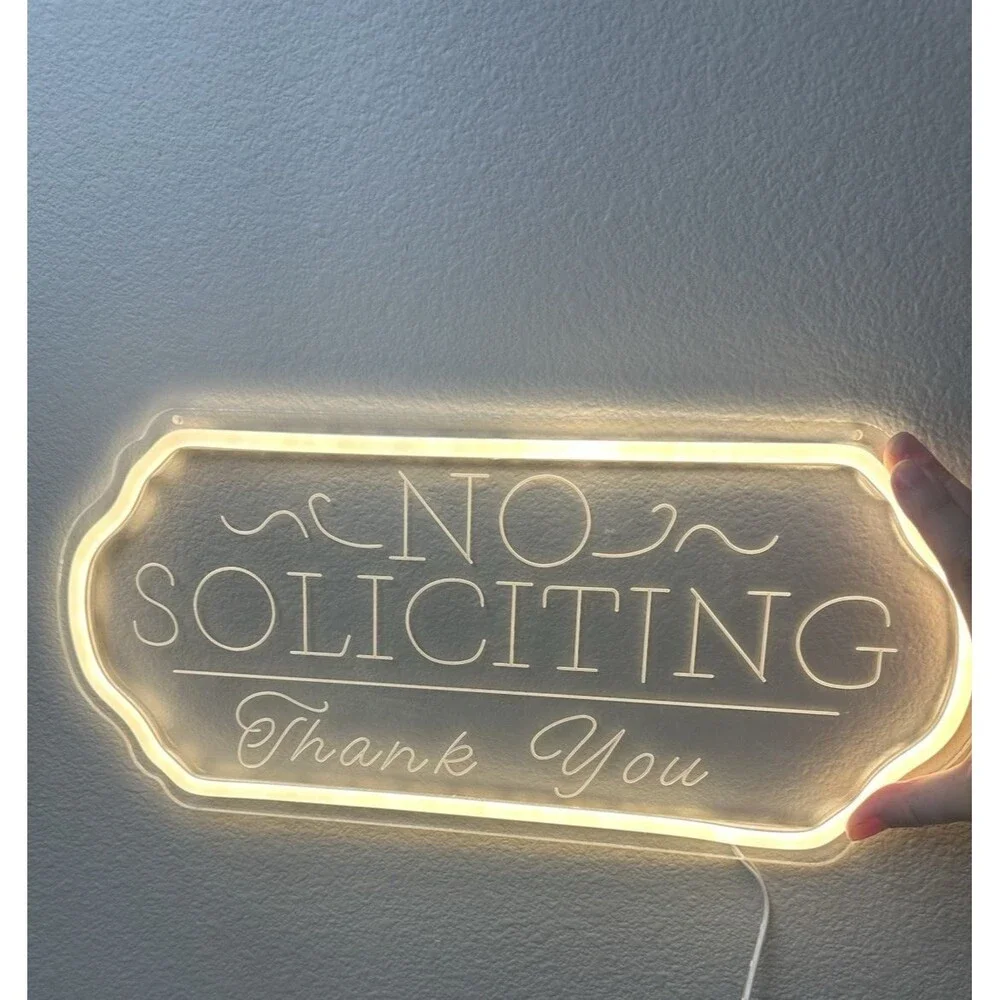 No Soliciting Thank you USB Dimmable Neon LED Sign Plug In 16.5